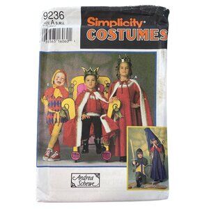 90s Simplicity 9236 Costume Pattern Sizes S-L Boys Girls King Queen Jester UNCUT